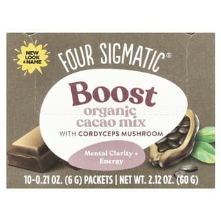 Four Sigmatic, Boost, Mezcla de cacao orgánico con hongo Cordyceps para potenciar la energía y la claridad mental, 10 sobres, 6 g (0,21 oz) cada uno