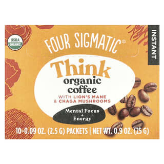 Four Sigmatic, Think, Café instantané biologique à l'hydne hérisson et au chaga, Torréfaction moyenne, 10 sachets, 2,5 g pièce