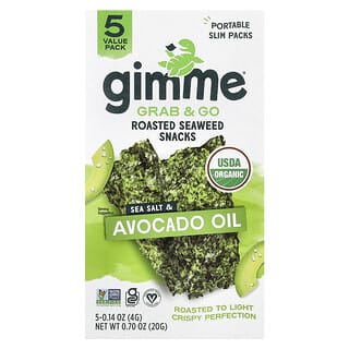 gimMe, Grab & Go Kavrulmuş Deniz Yosunu Atıştırmalıkları, Deniz Tuzu ve Avokado Yağı, 5 Paket, her biri 0,14 oz (4 g)