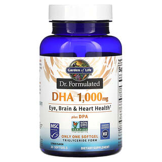 Garden of Life, o Dr. Formulado DHA mais DPA, Citrus, 1.000 mg, 30 Cápsulas Softgel