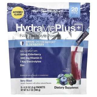 هيدرالايت‏, Hydralyte Plus + ، مسحوق إلكتروليت فوار ، بنكهة التوت ، 20 كيسًا ، 0.31 أونصة (9 جم) لكل كيس