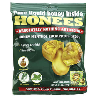 Honees, Honey Menthol Eucalyptus Drops, 20 King Sized Drops, 3.5 oz (100 g)