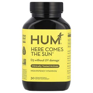 HUM Nutrition, Here Comes The Sun®, High-Potency Vitamin D3, 30 Vegan Softgels