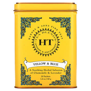 Harney & Sons, Mezcla de té HT, Amarillo y azul, Manzanilla y lavanda, Sin cafeína, 20 sobres, 40 g (1,4 oz)