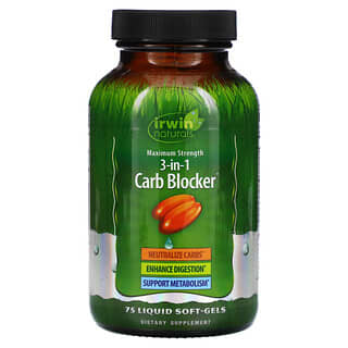 Irwin Naturals, 3-In-1 Carb Blocker, Maximum Strength, 75 Liquid Soft-Gels