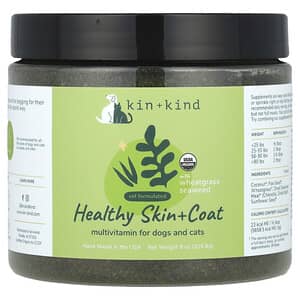 Kin+Kind, Healthy Skin + Coat, мультивитамины для собак и кошек, с водорослями ростков пшеницы, 226,8 г (8 унций)