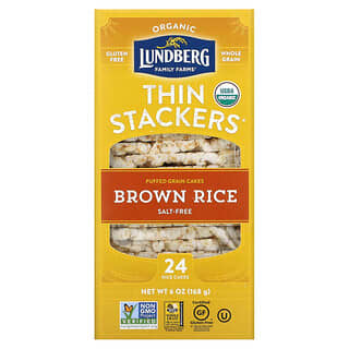 Lundberg, Empilhadeiras Finas Orgânicas, Bolos de Grãos Estufados, Arroz Integral, Sem Sal, 24 Bolos de Arroz, 168 g (6 oz)