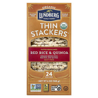 Lundberg, Thin Stackers Orgânicos, Biscoitos de Grãos Tufados, Arroz Vermelho e Quinoa, Sem Sal, 24 Biscoitos de Arroz, 168 g (6 oz)