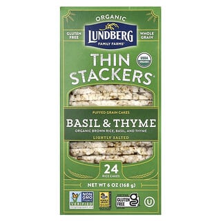 Lundberg, Organic Thin Stackers, gepuffte Getreidekuchen, Basilikum und Thymian, leicht gesalzen, 24 Reiskuchen, 168 g (6 oz.)