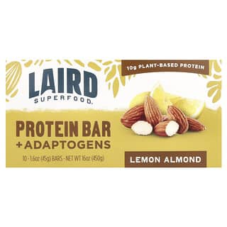 Laird Superfood, Protein Batangan + Adaptogen, Lemon Almon, 10 Bungkus, Masing-Masing 45 g 1,6 ons