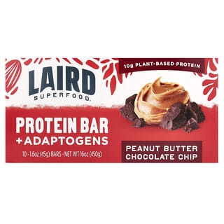 Laird Superfood, Protein Batangan + Adaptogen, Keripik Cokelat Selai Kacang, 10 Batangan, Masing-Masing 45 g 1,6 ons