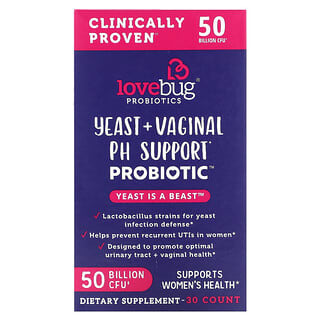 LoveBug Probiotics, Hefe + vaginales PH-Support-Probiotikum, 50 Milliarden KBE, Anzahl 30