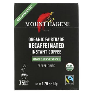 Mount Hagen, Organic Fairtrade Instant Coffee, Decaffeinated, 25 Single Serve Sticks, 1.76 oz (50 g)