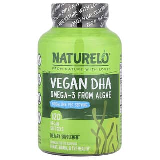 NATURELO, Vegan DHA, Omega-3 from Algae, 800 mg, 120 Vegan Softgels (400 mg per Softgel)