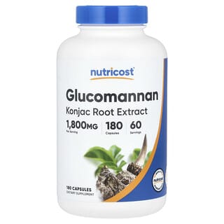 Nutricost, Glucomannan Konjac Root Extract, 1,800 mg, 180 Capsules (600 mg per Capsule)