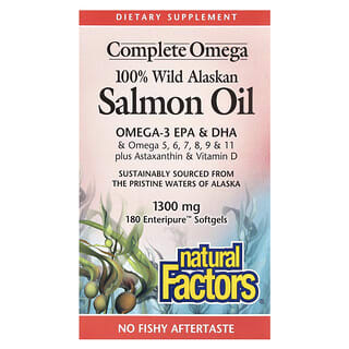 Natural Factors, Complete Omega, Öl aus 100% wildem Alaska-Lachs, 1.300 mg, 180 Enteripure-Weichkapseln