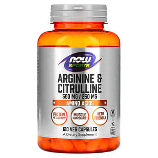 NOW Foods, Sports, Arginine et citrulline, 120 capsules végétariennes