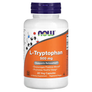 NOW Foods, L-Triptofan, 500 mg, 60 Kapsul Nabati (500 mg per Kapsul)