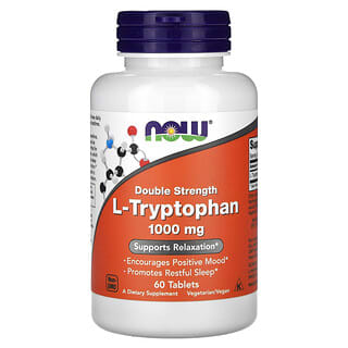 NOW Foods, L-triptófano, Doble concentración, 1000 mg, 60 comprimidos