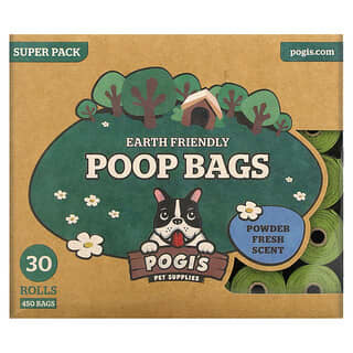 Pogi's Pet Supplies, Sacs à crottes écologiques, Poudre fraîche, 30 rouleaux, 450 sacs