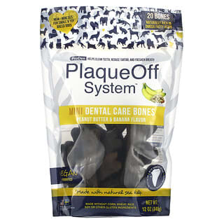 ProDen, Sistema PlaqueOff, Huesos pequeños para el cuidado de los dientes, Para perros pequeños y de raza juguete, Mantequilla de maní y plátano, 20 huesos, 340 g (12 oz)