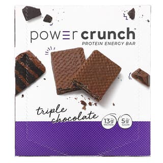 BNRG, Barrita proteica y energética Power Crunch, Chocolate triple, 12 barritas, 40 g (1,4 oz) cada una