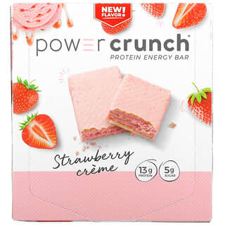 BNRG, Barrita proteica y energética Power Crunch, Crema de fresa, 12 barritas, 40 g (1,4 oz) cada una