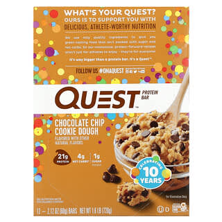 Quest Nutrition, Barre de protéines, pépites de chocolat pâte à cookie, 12 barres, 60 g (2,12 oz) chacune