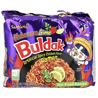 Samyang, Buldak®, Stir-Fried Ramen, Spicy Chicken, Habanero Lime, 5 Packs, 4.76 oz (135 g) Each