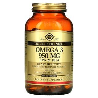 Solgar, Omega 3, EPA e DHA, Tripla forza, 950 mg, 100 capsule molli