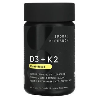 Sports Research, Vitaminas D3 + K2, À Base de Plantas, 60 Cápsulas Softgel Vegetais