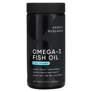 Sports Research, Olio di pesce con omega 3, Tripla forza, 180 capsule molli