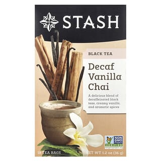 Stash Tea, Chá Preto, Descafeinado, Chai de Baunilha, 18 Saquinhos de Chá, 36 g (1,2 oz)