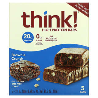 Think !, High Protein Bars, Brownie Crunch, 5 Bars, 2.1 oz (60 g) Each