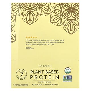 Truvani, Proteína de origen vegetal en polvo, Plátano y canela, 10 paquetes, 31 g (1,09 oz) cada uno