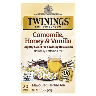 Twinings, Té de hierbas con sabor, Manzanilla, miel y vainilla, Sin cafeína, 20 bolsitas de té, 32 g (1,13 oz)