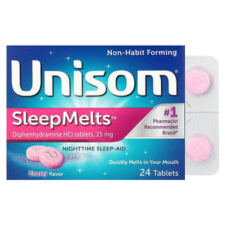 Unisom, SleepMelts, Нощен сън, череша, 24 таблетки