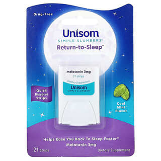 Unisom, Simple Slumbers, Return-to-Sleep, Мелатонинови ленти, Хладна мента, 3 mg, 21 ленти