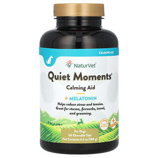 NaturVet, Quiet Moments, Aide à calmer + Mélatonine, Pour chiens, 60 comprimés à croquer, 180 g