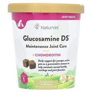 ناتورفيت‏, Glucosamine DS ، العناية بالمفاصل + الكوندروتن ، للكلاب والقطط ، المستوى 1 ، 70 قطعة قابلة للمضغ ، 5.4 أونصة (154 جم)