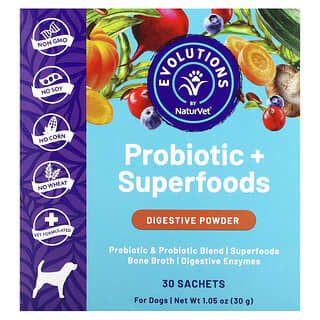 ناتورفيت‏, Probiotics + Superfoods ، مسحوق هضمي ، للكلاب ، 30 كيسًا ، 0.03 أونصة (1 جم) لكل كيس