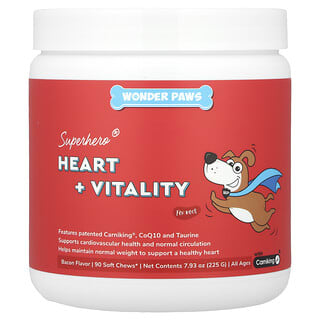 Wonder Paws, Superhero® Heart + Vitality Chews, For Dogs, All Ages, Bacon, 90 Soft Chews, 7.93 oz (225 g)