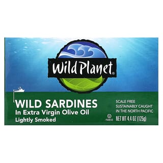 Wild Planet, Sardinas silvestres en aceite de oliva extravirgen, ligeramente ahumadas, 4,4 oz (125 g)