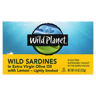 Wild Planet, Wild Sardines In Extra Virgin Olive Oil with Lemon, Lightly Smoked, 4.4 oz (125 g)