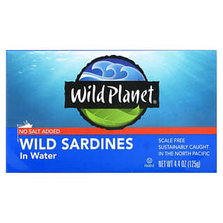 Wild Planet, Sardinas silvestres en agua, sin sal añadida, 4,4 oz (125 g)