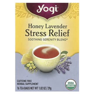 Yogi Tea, Alivio para el estrés, Miel y lavanda, Sin cafeína, 16 bolsitas de té, 29 g (1,02 oz)