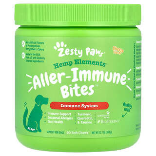 زيستي باوز‏, Hemp Elements ™ ، Aller-Immune Bites ™ ، للكلاب ، لجميع الأعمار ، جبن ، 90 قطعة مضغ طرية ، 12.7 أونصة (360 جم)