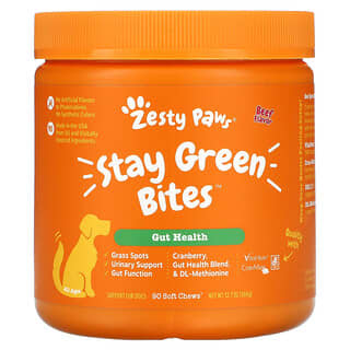 Zesty Paws, Bouchées Stay Green pour chiens, Digestion, Tous âges, Saveur de bœuf, 90 bouchées à mâcher molles