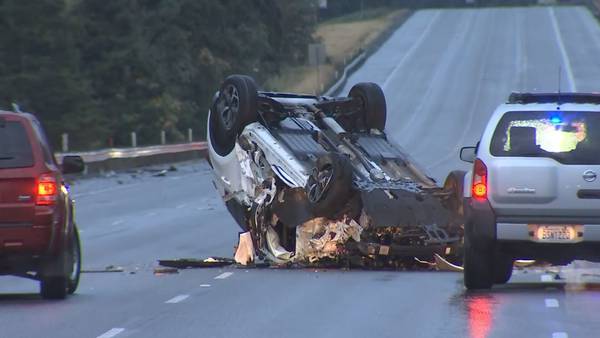 PHOTOS: Rollover crash closes I-5 lanes in SeaTac 