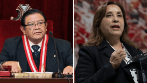 Jorge Luis Salas Arenas, presidente del Jurado Nacional de Elecciones, y la presidenta de Perú, Dina Boluarte. (Crédito: Getty Images)